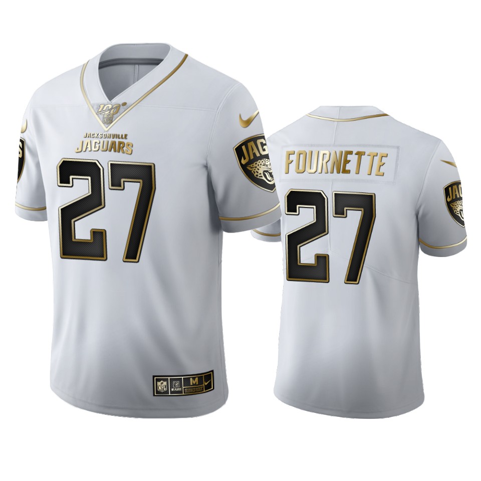 Men Nike Jacksonville Jaguars 27 Leonard Fournette White Golden Edition Vapor Limited NFL 100 Jersey